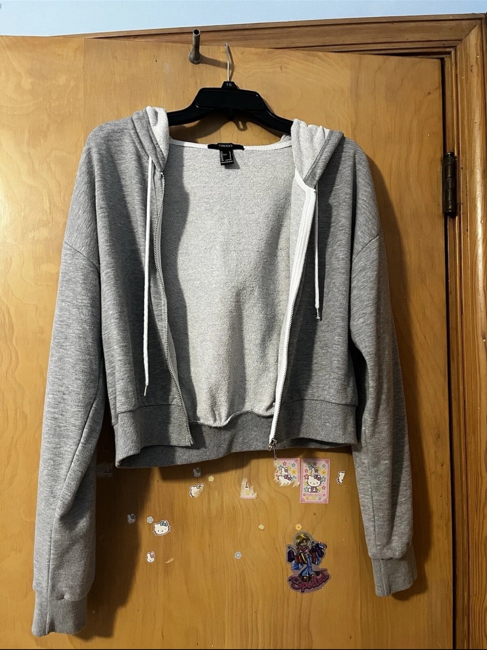 Forever 21 Light Gray Cropped Zip Hoodie